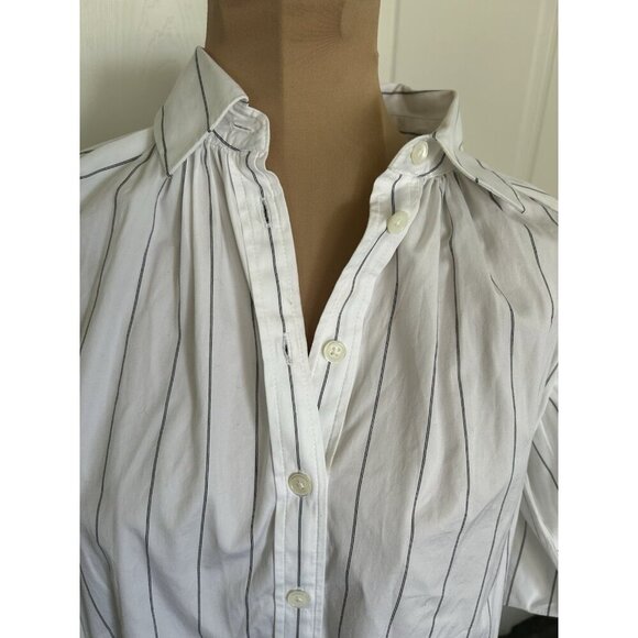 Madewell $98 Shirred Bubble Sleeve Button Up Shirt White/Black Size M NU477 - Picture 8 of 15